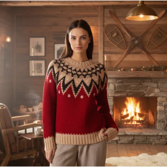 Polo Ralph Lauren Women's Alpaca Wool Fair Isle Pullover Sweater Red & Beige - Picture 5 of 10